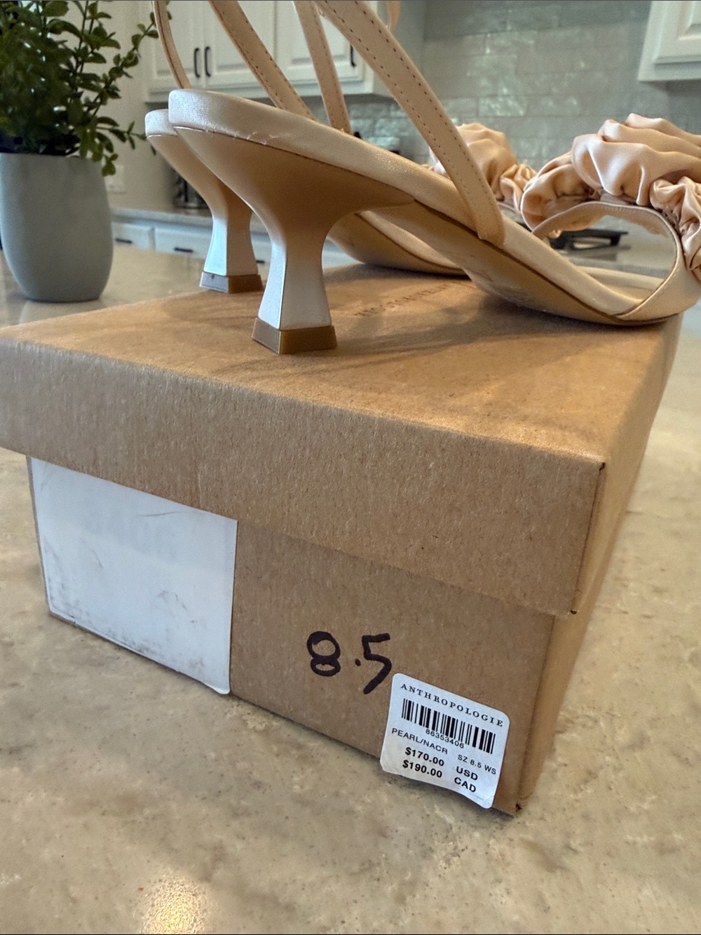 Anthropologie Blush Rose-Embellished Slingback Heels - Picture 5 of 6